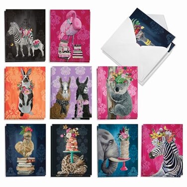 The Best Card Company Assorted Blank Greeting Card Box Set Incl 20 Cards Envelopes 10 Unique Designs refined for Thank Yous Invitations More Fancy Wildlife AM3364OCBB2x10