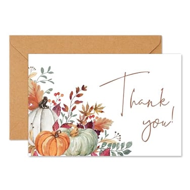 Whaline 50 Pack Fall Thank You Cards Boxed Boho Pumpkin Leaves Note Cards with Envelopes Stickers Blank Greeting Card for Autumn Thanksgiving Wedding Birthday Baby Shower