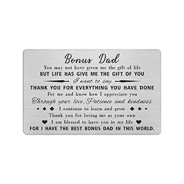 Yobent Bonus Dad Stepfather Fathers Day Card Gifts Personalized Stepdad Birthday Wallet Card from Daughter Son Best Step Dad Present for Thanksgiving