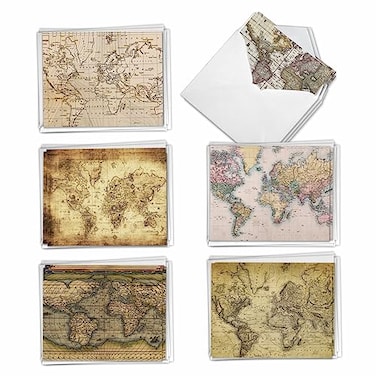 The Best Card Company 36 Assorted From Teacher Notecards Bulk Box Set 4 x 512 Inch with Envelopes 6 Designs 6 Each Travel Geography Variety Pack Map Quests AM3076FTGB6x6