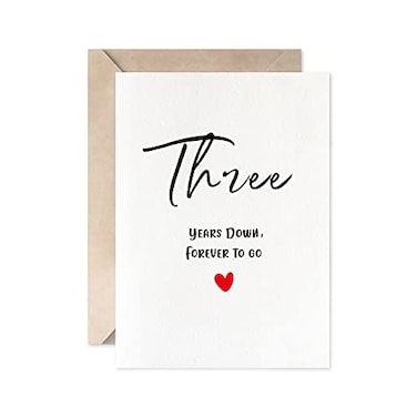 MAGJUCHE Third Anniversary Card Three Years Down Forever To Go Romantic 3rd Valentines Day Wedding Card For Husband Wife