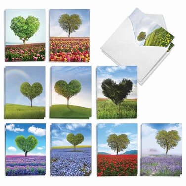The Best Card Company 20 Cute Boxed Cards 4 x 512 Inch Assorted Blank Set 10 Designs 2 Each Heart Trees AM8994OCBB2x10