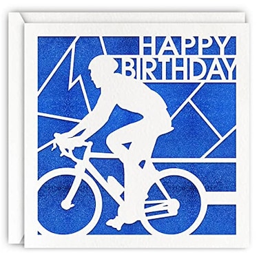 MAGJUCHE Blue Bicycle Racer Birthday Card Glitter Laser Cut Greeting Card For Boys Men