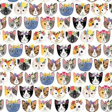 Colors of Rainbow Flat Sheet Wrapping Paper Featuring Cute Kitties Wearing Flower Crowns with a Floral Flair Gift Wrap Kitty Cat