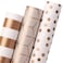 Ribbli Birthday Wrapping Paper Matte Gold and White Gift Wrapping Paper for Christmas 3 Rolls Polka Dots Stripes Geometry Mini Roll 17 inch x 120 inch10feet Per Roll