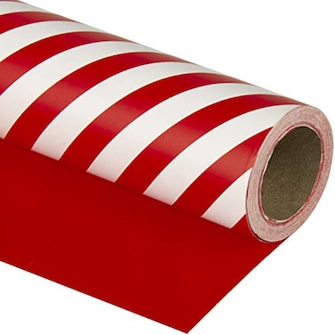 WRAPAHOLIC Reversible Wrapping Paper Mini Roll 17 Inch x 33 Feet Red and Stripes Design for Christmas Birthday Holiday Wedding Baby Shower