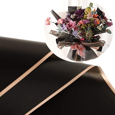 XICHEN 20 Sheets Pure color Waterproof gold edge Flower Wrapping PaperFlorist Bouquet SuppliesDIY CraftsGift Packaging or Gift Box Packaging 228x228InchDark night black