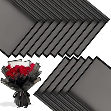 BBJ WRAPS Black Flower Wrapping Paper Waterproof Floral Bouquet Wraps Korean Paper wrap Florist Supplies 20 Counts Black