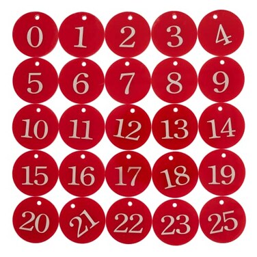 StayMax Acrylic ID Number Tags Key Tags with Key Rings 025 Red