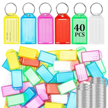 Sukh 40 Pcs Plastic Key Tags Key ChainIdentifiers with Blank Paper Labels Transparent Windows and Key Ringsadapt to Usb Drive Keyspetsbagsclothes Racks and Drawers3x56cm