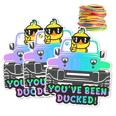 Waxvery Duck Tags Youve Been Ducked Cute Duck Ducking Game Cards 35 Pack 3x24Inches with Round Hole and Rubber Bands
