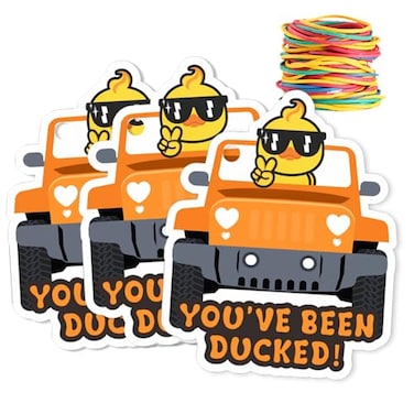 Waxvery Duck Tags Youve Been Ducked Cute Duck Tag Duck Ducking Game Card 35 Pack 28 x 24 with Round Hole and Rubber Bands Duck Design and SUV Car