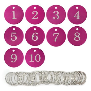StayMax Round Aluminum Engraved Number Tags Key Tags ID Tags 110 Rose Red