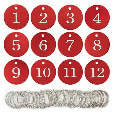StayMax Round Aluminum Engraved Number Tags Key Tags ID Tags 125 Red