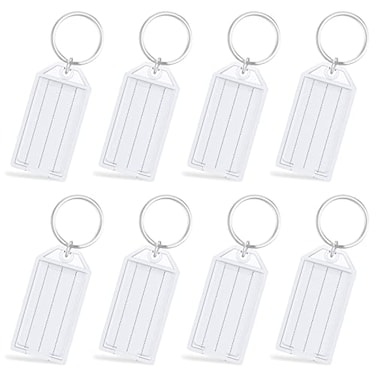 Uniclife 20 Pieces Key Tags 2 Inch Plastic Key Chain Tags with Ruled Blank Paper Labels Transparent Covers and Split Rings Sturdy Item Identifiers White