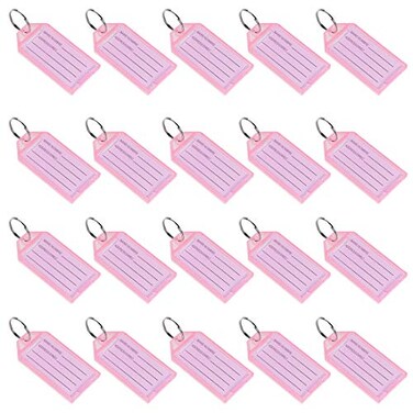 uxcell Plastic Key Tags with Split Ring Keychain ID Luggage Label Window 56x29mm Pink 20Pcs