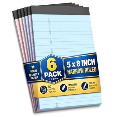 1InTheOffice Note Pads 5x8 Small Notepad Narrow Assorted Pastel 50 SheetsPad 6 PadsPack