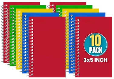 1InTheOffice Wirebound Spiral Memo Books Memo Pads 3 x 5 College Ruled Small Notepad 3x5 Assorted 75 SheetsPad 10 PadsPack