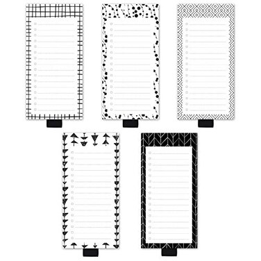 Three Oaks 5 Pack White Black Scandi Magnetic Notepads with Pen Holderfor Grocery Shopping and to Do Lists with CheckboxNote Pad for Refrigerator 33 x 3850 Sheets