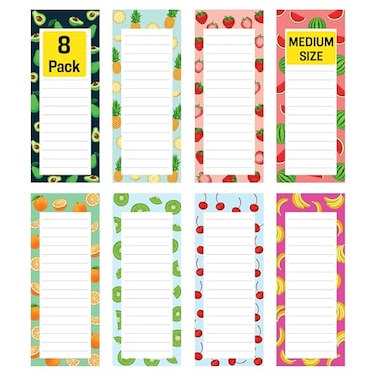 Modern Shop 8 Magnetic Notepads Notepads for Grocery List Shopping List ToDo List Reminders Strong Magnetic Back Memo Notepad with Realistic Fruit Designs 25 Sheets per Pad 75 x 35 inch 8 Pack