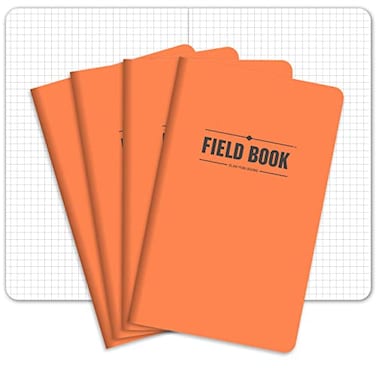 Elan Publishing Company Field NotebookJournal 5x8 Orange Cover Graph Book Pack of 4