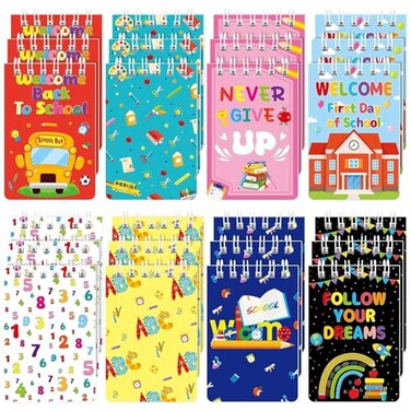 MARFOREVER 24 Pack Mini Back to School Notepads Cute Spiral School Notepads Notebook Welcome Back to School Gifts for Students Reward First Day of School Classroom Supplies 8 Styles