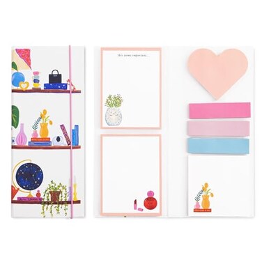 kate spade new york Padfolio with 7 Sticky Note Pads Studying Essentials Set Includes Cute Sticky Notes with 75 Sheets Per Notepad Charmed Library