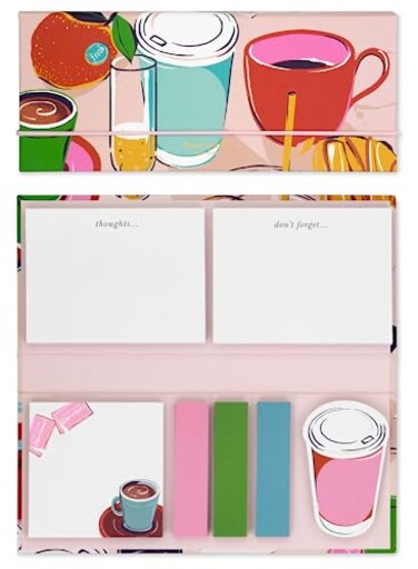kate spade Kate Spade New York Padfolio with 7 Sticky Note Pads Studying Essentials Set Includes Cute Sticky Notes with 75 Sheets Per Notepad Rise and Shine