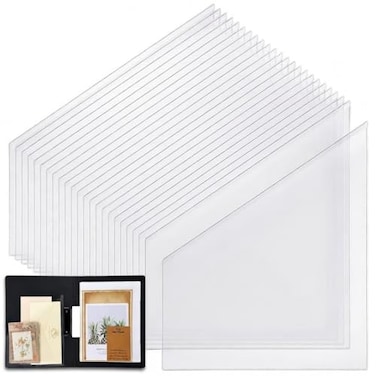 Ferraycle 24 Packs Self Adhesive Pockets for Planners 8 x 10 Inches Clear Self Adhesive Scrapbook Pocket Inserts Extra Sticky for Home Office Folder Notebooks Accessories
