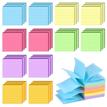Piklodo 36Pads Pop Up Sticky Notes Accordion Sticky Notes 3x3 Refills Lined Pastel Sticky Note with Lines 1800 Sheets Adhesive Memo Note Post Stickies Pop Up Notes for Dispenser Home Office School Mee