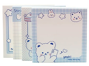 SHIDESHIN 4 Pack Cute Sticky Notes Kawaii Sticky Notes Memo Pads 31x31 Inches Fresh Bear Series SelfStick Note Pads for Girls Boys Students School Office Home 320 Sheets 4 Pads 80 SheetsPad