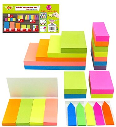 4A Sticky Notes Value Pack Neon Assorted The Most Commonly Used Sizes in One PP BoxSelfStick Notes18 PadsBox1900 Sheets Total 4013