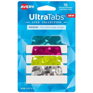 Avery Margin Ultra Tabs 25 x 1 Holographic Jewel Tone Colors 16 Repositionable Page Tabs 74147