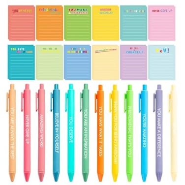 BHHQHH 24 Sets Employee Appreciation Gifts Funny Inspirational Sticky Notepads with Sayings Pens Motivational Sticky Notes Post Notes Gifts for Teacher Nurse Students Office Supplies