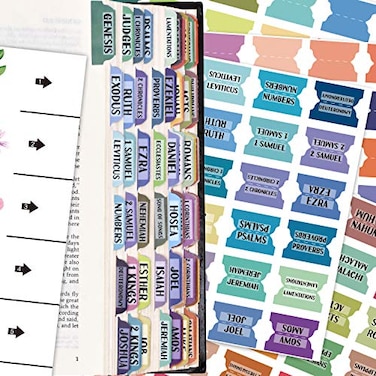 CUALFEC Bible Index Tabs New Old Testament Tabs Matte Laminated Floral Design Bible Journaling Supplies 122 Pcs Solid Color