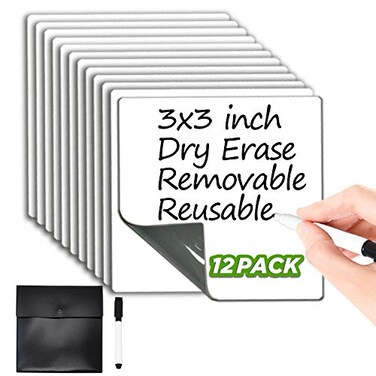 JJPRO Dry Erase Sticky Notes Reusable Whiteboard Stickers 3x3 12 Pack Suitable for All Smooth Surface Great for Labels Lists Reminders and Decals Washable Removable and EcoFriendly