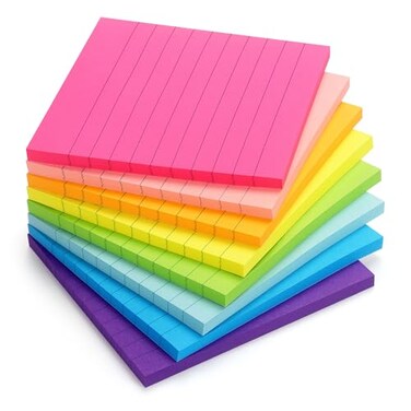 Eastern Wolf 8 Pads Lined Sticky Notes 4x4 Sticky Notes with Lines SelfStick Note Pads 8 Bright Multi Colors 50 SheetPad