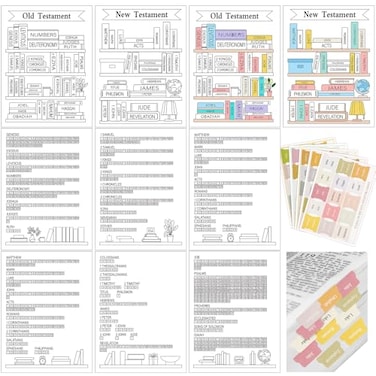 Janlaugh 13 Pcs Bible Reading Tracker with Tabs for Women Men Books of the Bible Checklist Old and New Testament Reading Page Markers Study Stickers Christian Bookmark