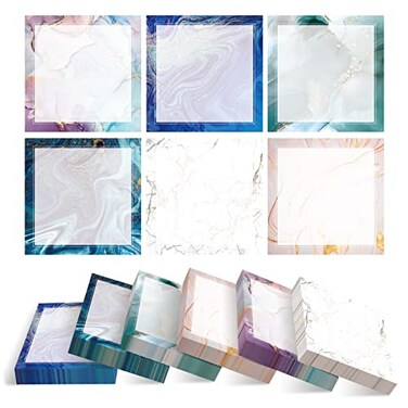 Kisdo Sticky Notes 600 Sheets 3 x 3 Inch Memo Pad 6 Patterns SelfStick Pads Multiple Designs Watermark Adhesive Notepads Easy to Post for Studying Home Office School Marble