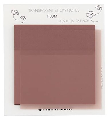 PARTSPOWER 100 Sheets Transparent Sticky Notes 3X3 Inch Pastel Translucent Annotating Sticky Notes for Books Bible Study Reading Office School Supplies Plum