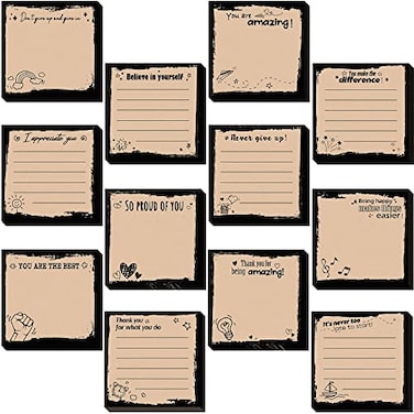 Pasimy 12 Pcs Inspirational Sticky Notes 3 x 3 Inch Motivational Fun Cute Sticky Notes Kraft Appreciation Note Pads Positive Stick Pads Self Memo Pads Gift for Office Supplies 50 Sheets Each