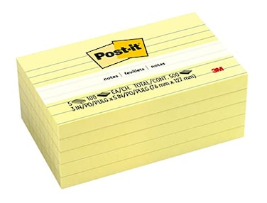 Post-it Postit Notes 3 in x 5 in 5 Lined Sticky Notes Pads 100 Sheets per Pad Canary Yellow The Original Postit Note School Supplies and Oce Products
