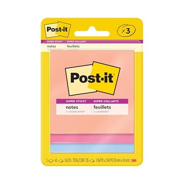 Post-it Postit Super Sticky Notes 3 Sticky Note Pads 3 x 3 in School Supplies Office Products 2X the Sticking Power Summer Joy Collection