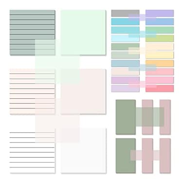 Temiary 1000 Sheets Transparent Pastel Sticky Notes with Lines 3 x 3 inch Clear Sticky Note Waterproof See Through Memo Pad Translucent Writable Index Book Tabs for Annotating Supplies