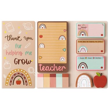 Xqumoi Boho Themed Teacher Sticky Notes Set 550 Sheets Thank You for Helping Me Grow SelfStick Note Pads Teacher Appreciation Gift Writing Memo Pads Page Marker Back to School Supplies Brown