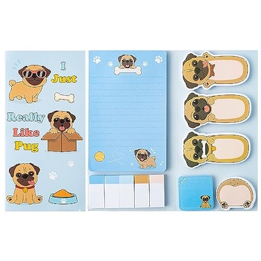 Xqumoi I Just Really Like Pug Sticky Notes Set 550 Sheets Cute Cartoon Pug SelfStick Notes Pads Animal Divider Tabs Bundle Writing Memo Pads Back to School Office Supplies Small Gift