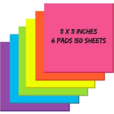 Zubebe 6 Pads 11 x 11 Inch Large Sticky Notes Jumbo Bright Colors Sticky Notepads Self Stick Note Square Memo Post Stickies for Office School 25 Sheetspad
