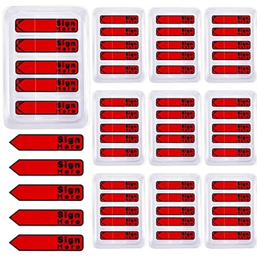 Colarr 10 Pack 1000 Pieces Sign Here Date Tabs Sign Here Date Stickers Flags Please Message Flags for Office Notebook Annotating Books Notary BooksRedCute