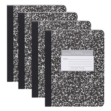 ROARING SPRING Hard Cover Composition Notebook 4 Pack Black Marble Comp Book 975 x 75 CollegeRuled with Margin 80 Sheets 160 Pages Made in USA