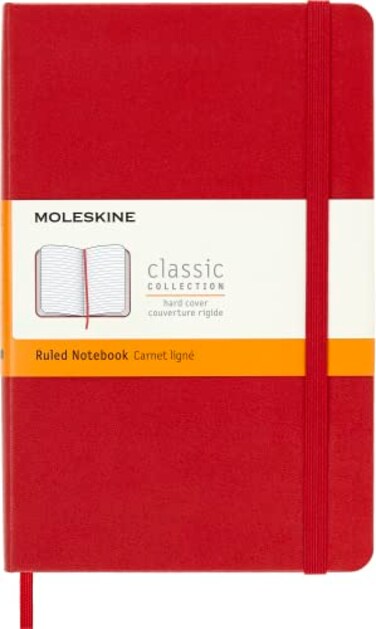 Moleskine Classic Notebook Hard Cover Medium 45 x 7 RuledLined Scarlet Red 208 Pages